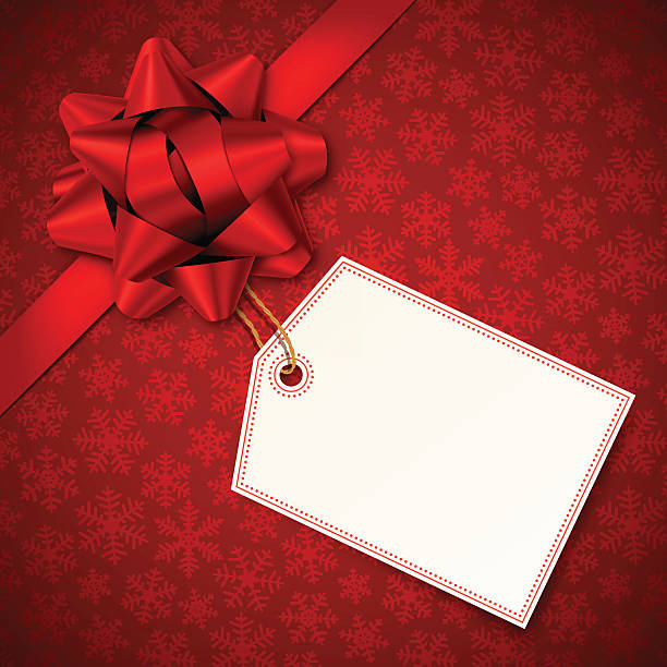 ilustrações de stock, clip art, desenhos animados e ícones de fundo de natal vermelho com laço vermelho e tag - christmas present bow christmas snowflake