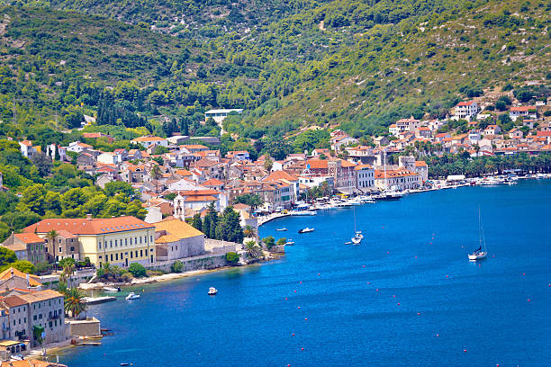 istock Town of Vis waterfront aerial view 498845412