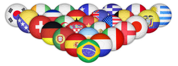 istock Set of soccer balls mapping with country flags 498850509