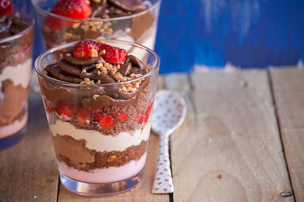 istock Chocolate cake dessert, yogurt and strawberries 498854037