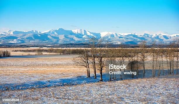 Alberta Prairie Scene With Rocky Mountains In Background Stock Photo - Download Image Now