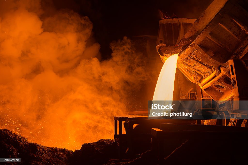 Steel plant very hot steel pouring in steel plant Steel Mill Stock Photo