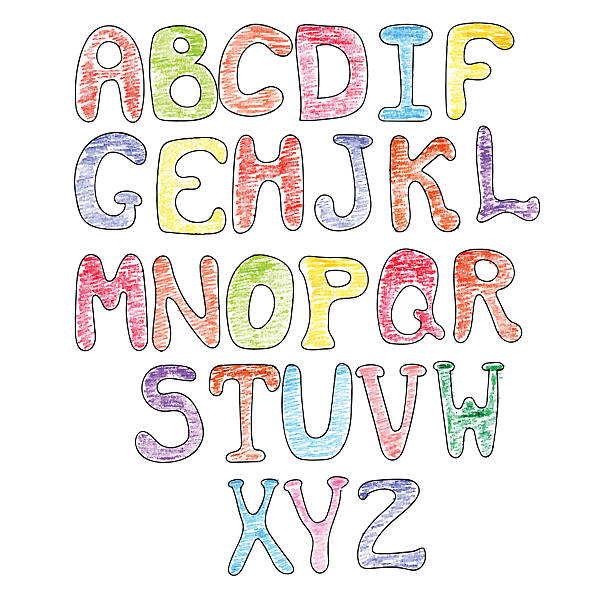 illustrations, cliparts, dessins animés et icônes de vector alphabet des crayons de couleur. alphabet dessiné à la main - child alphabetical order writing alphabet