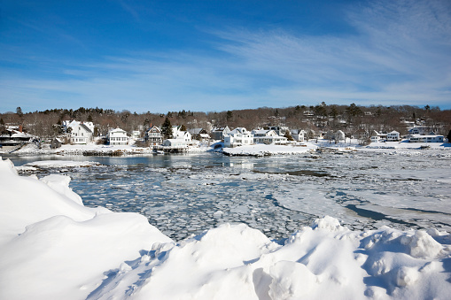 Snowy winter in Boothbay Harbor, Maine