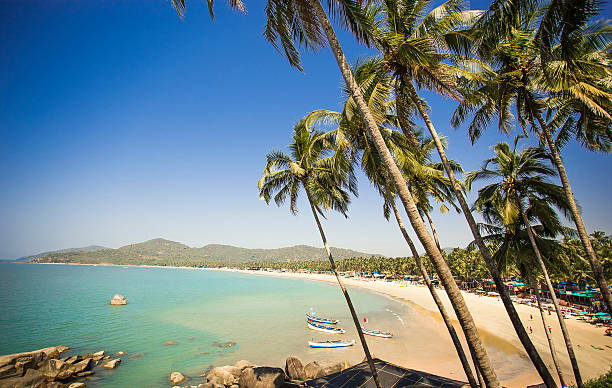 paraíso en la playa de palolem goa, india,. - nautical vessel sky andaman sea beach fotografías e imágenes de stock