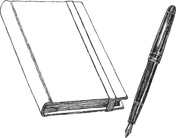 Notebook And Pen Sketch Vector illustration of notebook and pen. pen fountain pen writing isolated stock illustrations