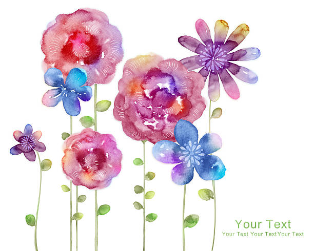 ilustrações, clipart, desenhos animados e ícones de ilustração de flores em aquarela de fundo simples - flower spring bouquet child