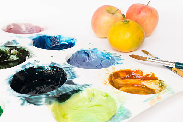 istock Messy palette with watercolor paints 498879398