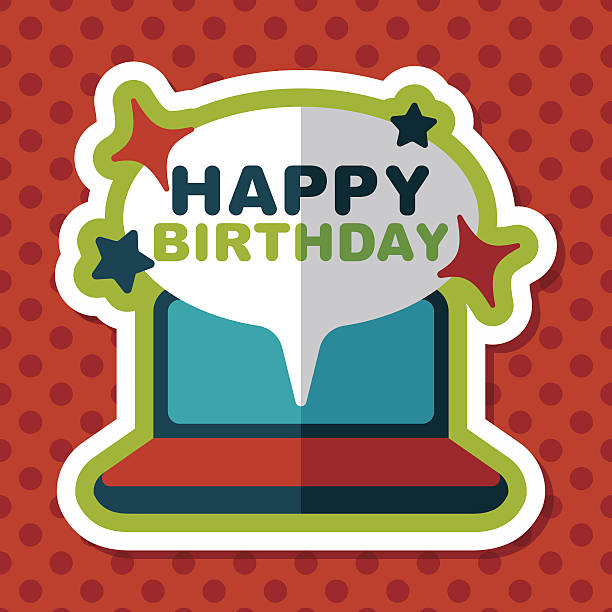 computer birthday message flat icon with long shadow,eps10 computer birthday message flat icon with long shadow,eps10 computer birthday stock illustrations