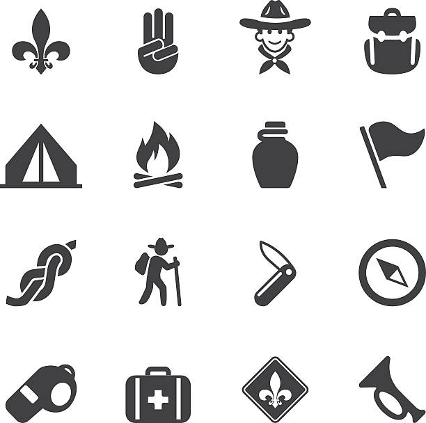 Boy Scout Silhouette icons| EPS10 Boy Scout Silhouette icons camping symbols stock illustrations