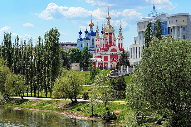 Tambov, embankment of Tsna River with churches, Russia Tambov, embankment of Tsna River with Kazan Cathedral and Church of John the Baptist, Russia tambov oblast photos stock pictures, royalty-free photos & images
