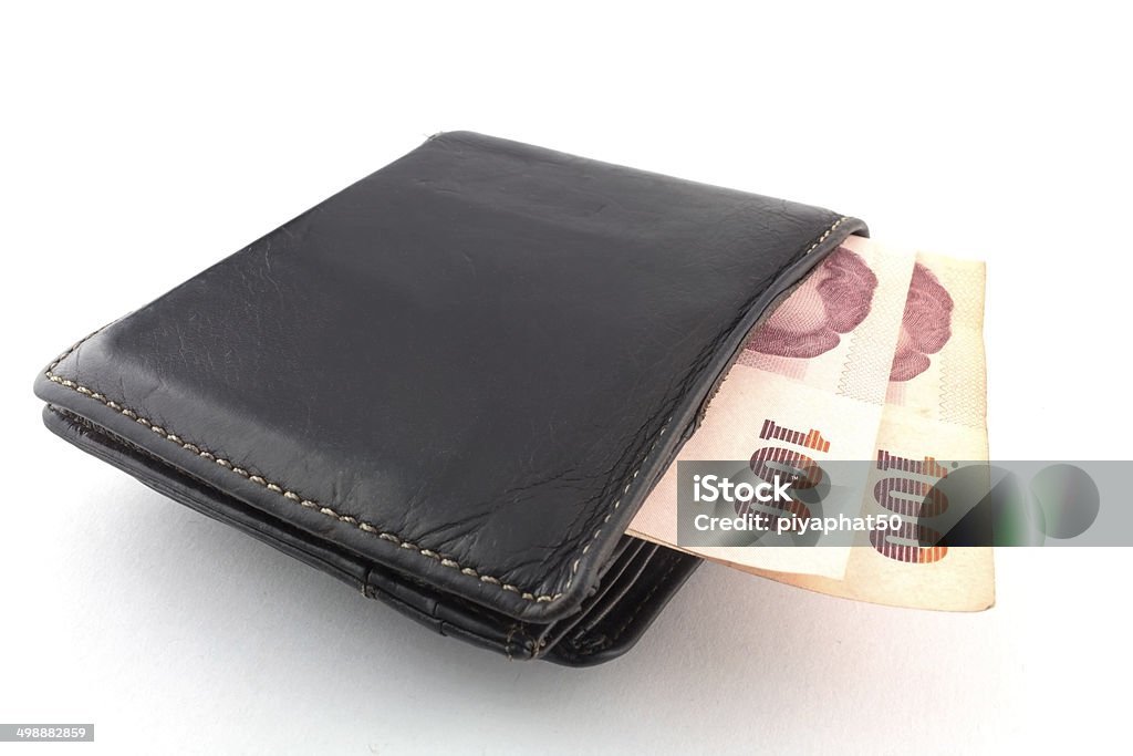 Wallet on white background Black wallet with money isolated  on white background. Agreement Stock Photo