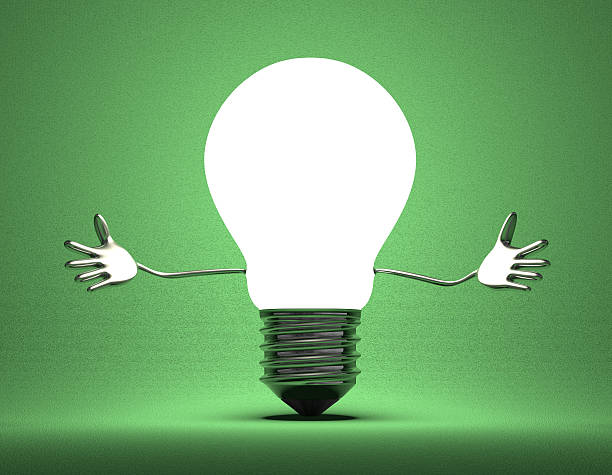 istock Welcoming light bulb character on green 498882935