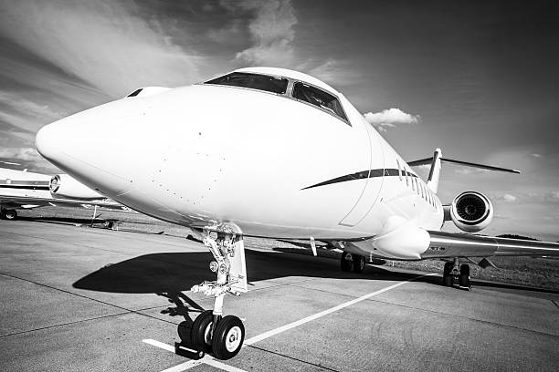 istock Business Jet, black and white 498883656