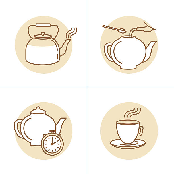 벡터 일러스트레이션 트렌디한 선형 스타일 차 주입 instru - too big cup drink tea stock illustrations