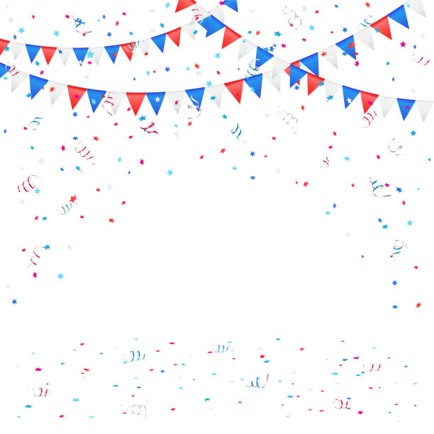 unabhängigkeitstag hintergrund mit konfetti - pennant flag party streamer stock-grafiken, -clipart, -cartoons und -symbole