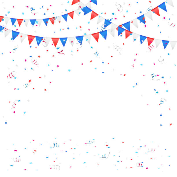 Independence day background with confetti Independence day background with colored flags and confetti, illustration. confetti clipart stock illustrations