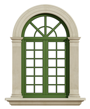 Classic window with stone frame isolated on white - 3D Rendering