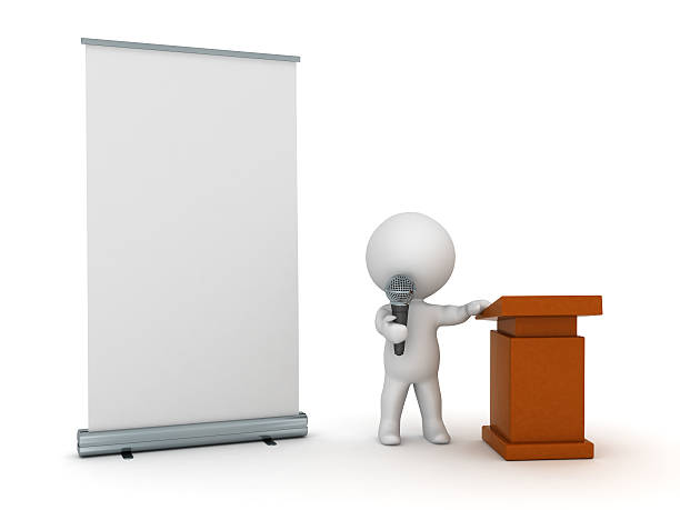 istock 3D Character Public Speaker with Roll-Up Poster 498888896