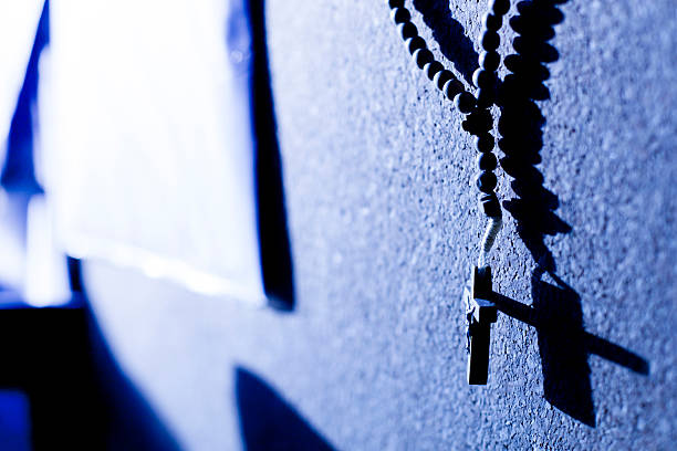 istock Rosary, Cross, Pin Board, Blue, Background, Space To Text 498890156