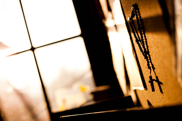 istock Rosary, Pin Board, Cross, Sun, Window, Background, Space To Text 498890198