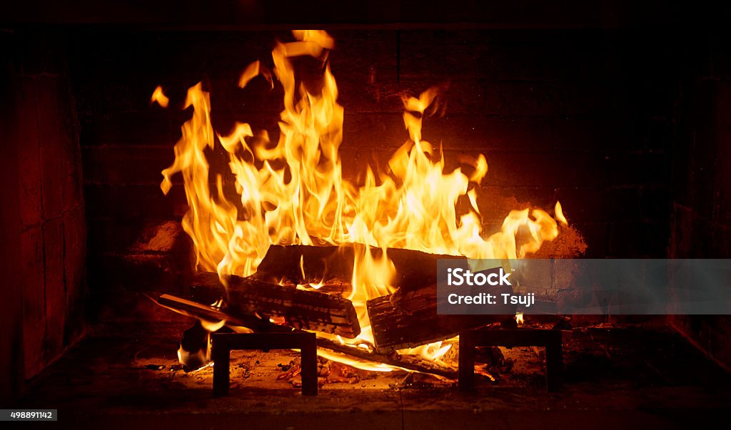 Fireplace Burning fireplace. Fireplace Stock Photo