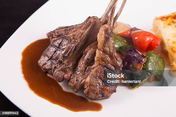 Lamb Chops Steak With Sauteed Vegetables And Mashed Potato Stock Photo - Download Image Now