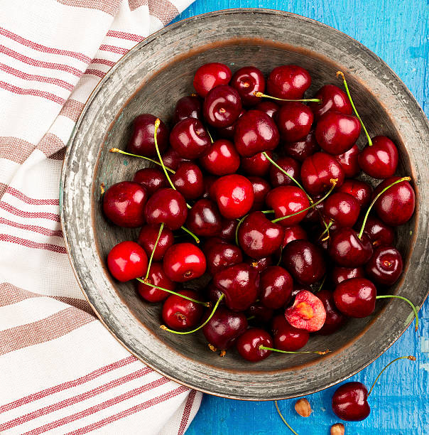 istock Cherries in a silver vintage plate 498905357