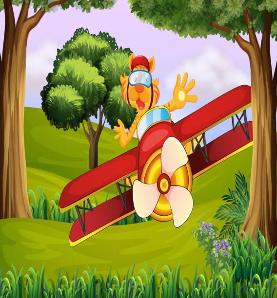 flugzeug in den wald mit einem tiger - grass branch wealth forest stock-grafiken, -clipart, -cartoons und -symbole