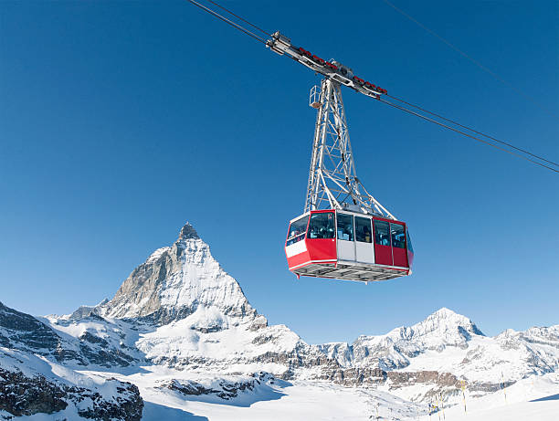 Zermatt cable car A cable car at the ski resort of Zermatt in Switzerland, with the peak of the Matterhorn in the background. swtizerland stock pictures, royalty-free photos & images
