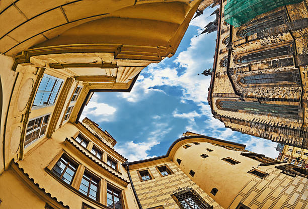 istock fisheye lens look of the Old Town on sky background 498906607
