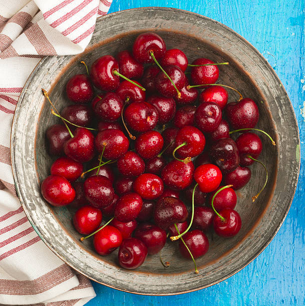 istock Cherries in a silver vintage plate 498906877