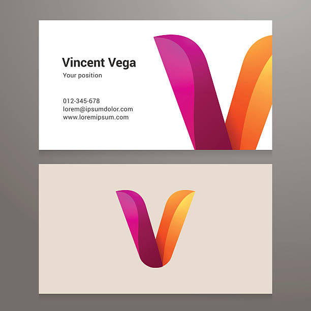 Modern letter v twisted Business card template vector art illustration