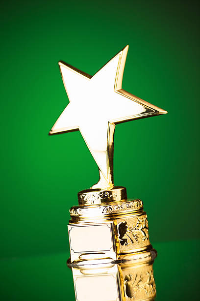 istock gold star trophy on green background 498910406