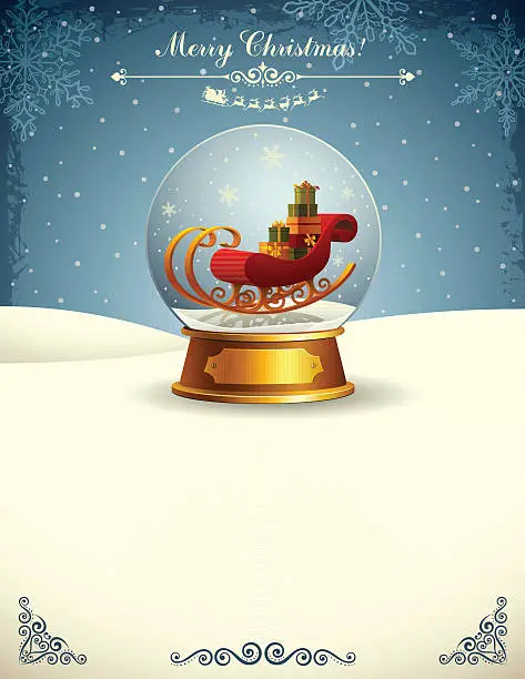 Vector illustration of Snow Globe with Santa Claus Sleigh