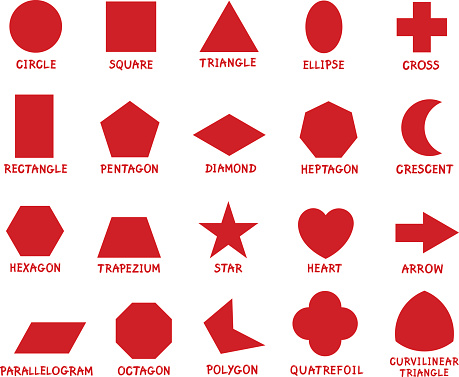 Cartoon Illustration of Educational Basic Geometric Shapes Characters with Captions for Preschool or Primary School Children