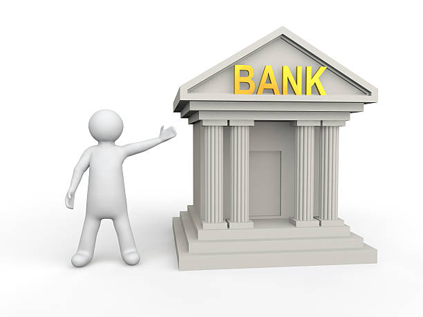 istock 3d man with bank building 498913208