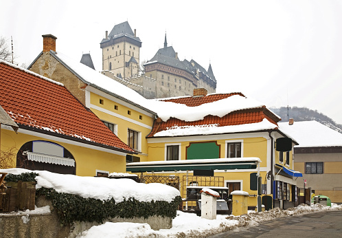 Old street in Karlstejn. Czech Republic