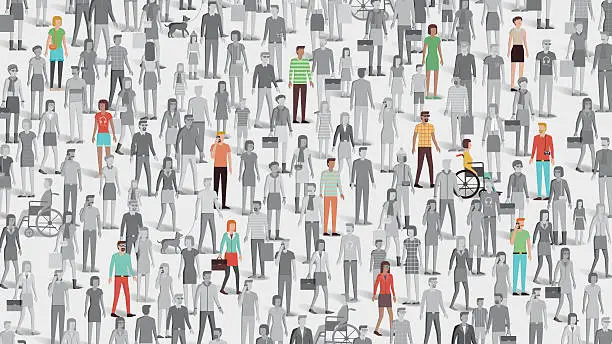 Vector illustration of Crowd of people with few individuals highlighted