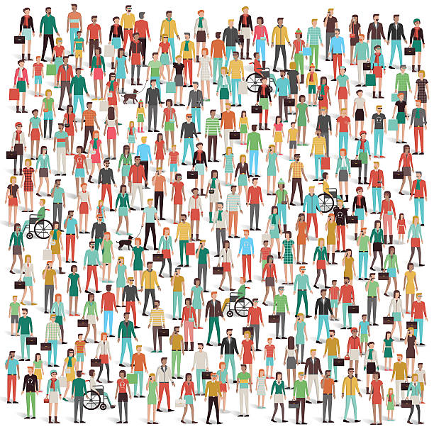 Crowd of people Crowd of people, men, women, children, different ethnic groups and clothing, consumers and large groups concept disabled adult stock illustrations