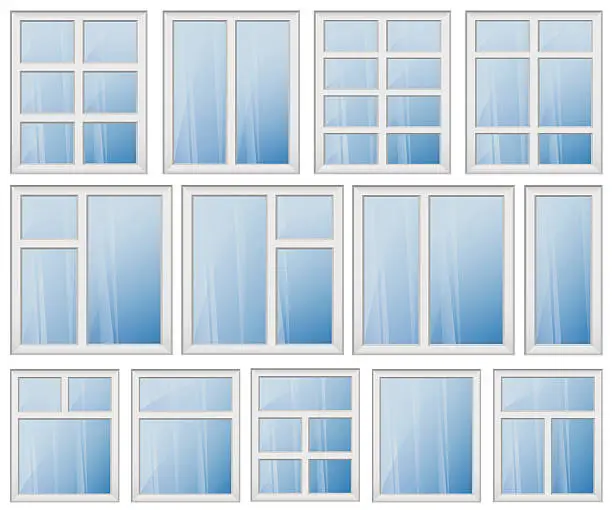 Vector illustration of WINDOW FRAME DESIGN SET BLUE GLASS