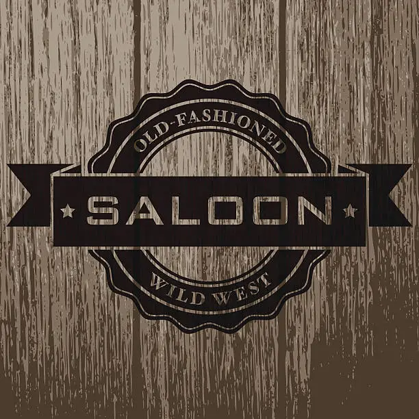 Vector illustration of Vintage Saloon Label on Aged Wood