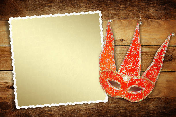 istock Carnival red mask with old paper for greeting 498928941