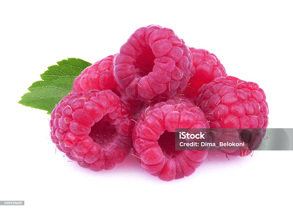 Ripe raspberry with leaf Ripe raspberry with leaf on white Food Stock Photo