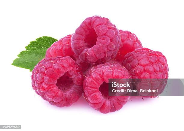 Ripe Raspberry With Leaf Stock Photo - Download Image Now - Food, Fruit, Full