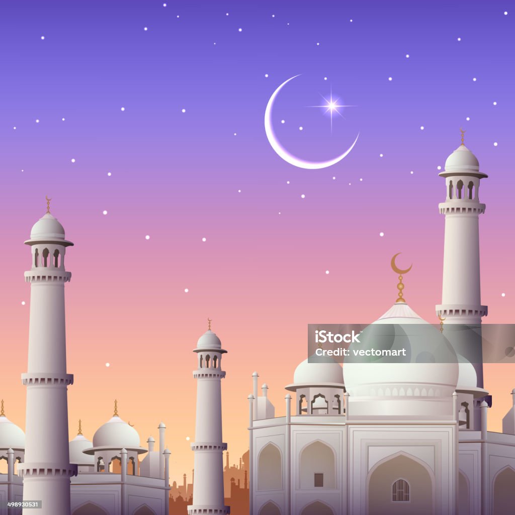 Eid Mubarak (Happy Eid) background illustration of Eid Mubarak (Happy Eid) background with mosque Allah stock vector