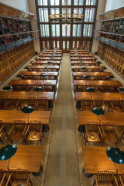 istock Top view of an old fashioned library reading room 498943102