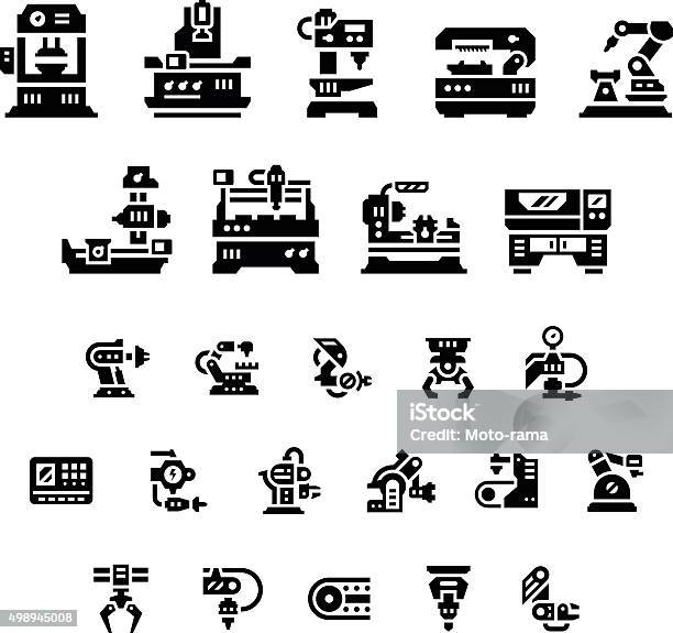 Set Icons Of Machine Tool Robotic Industry Stock Illustration - Download Image Now - CNC Machine, Manufacturing, Hydraulic Platform