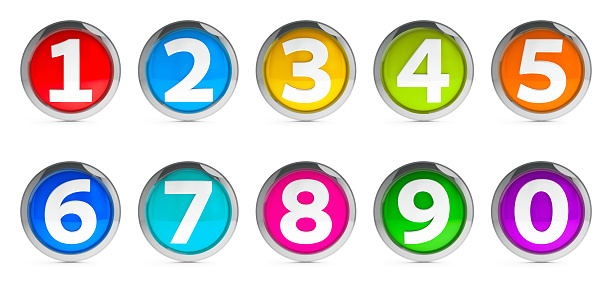 Color icons numbers set isolated on white background, three-dimensional rendering