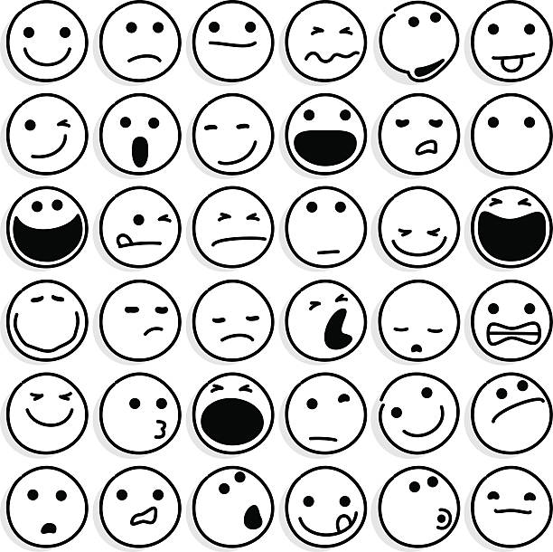 karykatura emotikony na biały - sadness depression smiley face happiness stock illustrations